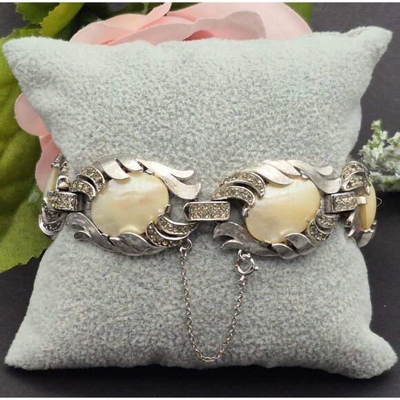 Rare 50's Crown Trifari Fantasia Series Bracelet MOP Silver Tone Alfred Philippe - Picture 4 of 12